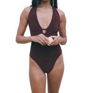 NEW PARI DESAI indra halter swimsuit in deep maroon